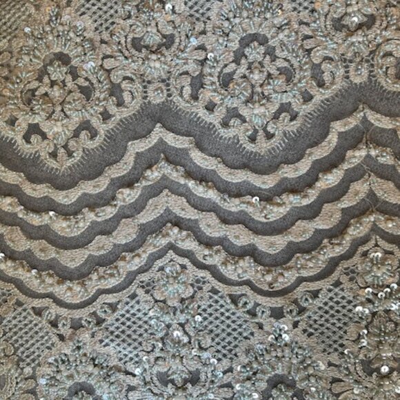 Fabric, remnant embellished with beads among lace. L56" W 21" - Picture 2 of 5